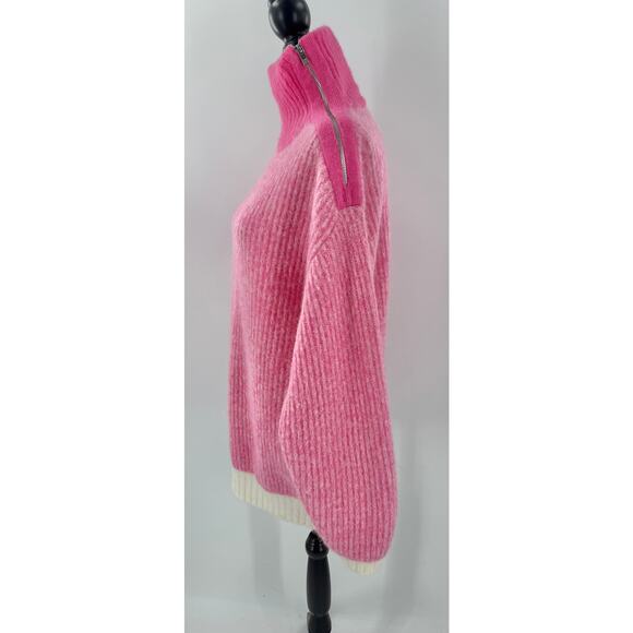 Ganni Pink Turtleneck Zip Wool Alpaca Blend Tunic Knit Sweater Medium M - Picture 3 of 8